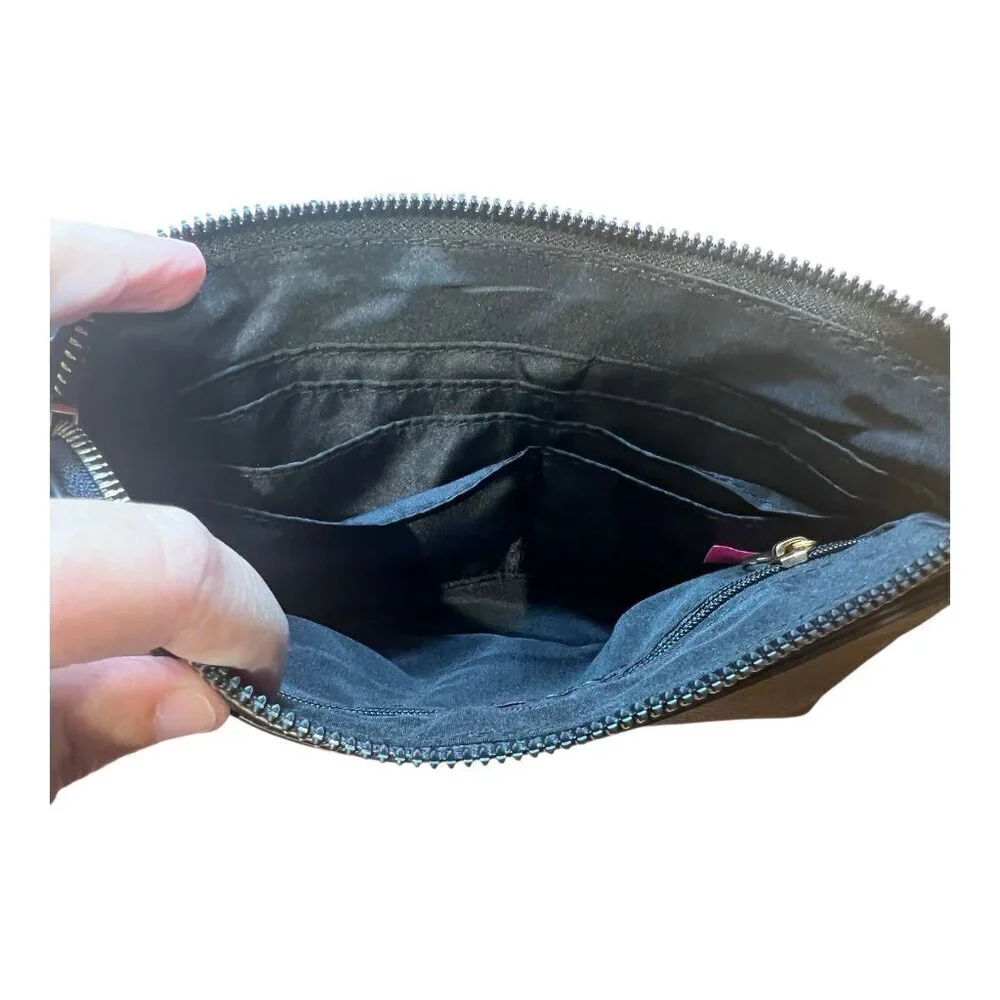 Trina Turk Black Wristlet Wallet Matching Keychain Cardholder Set Faux Leather